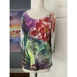 Kokomo brightly colored floral knit top with 3/4 sleeves fits M/L